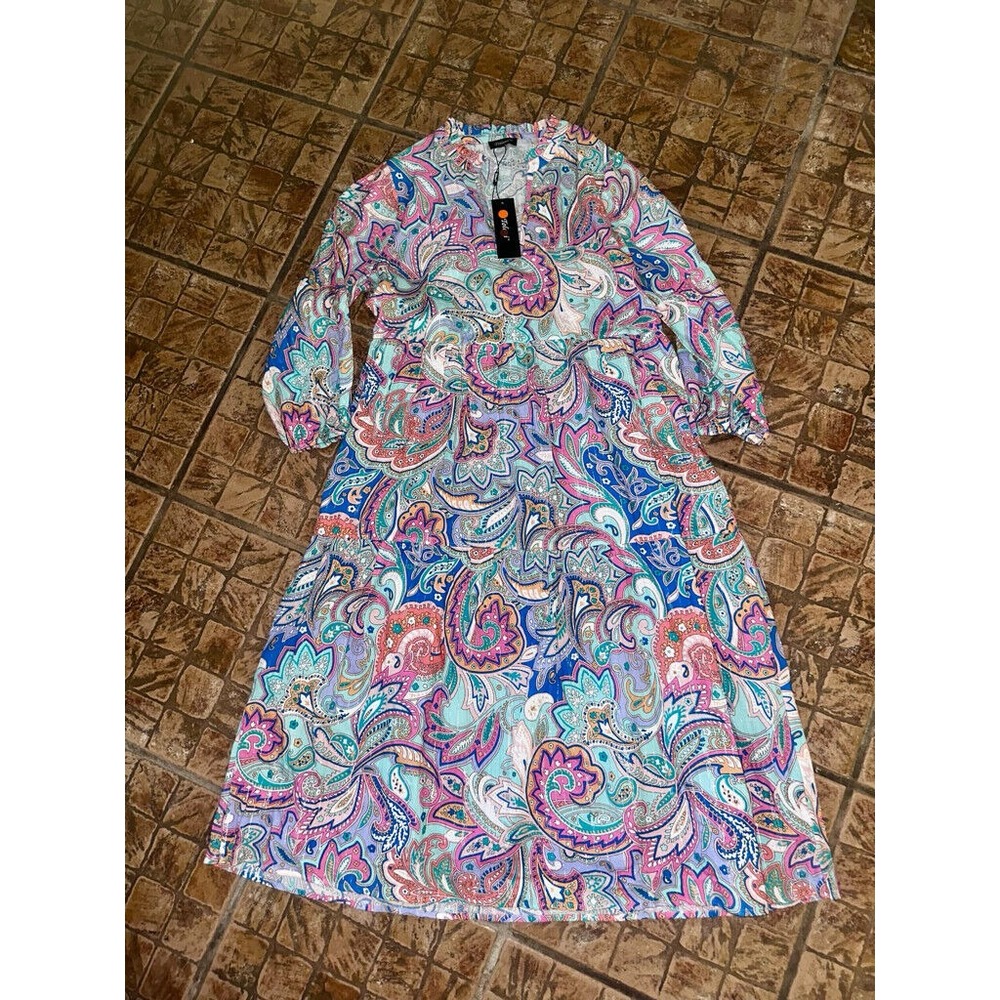 Tolani collection dress Enya small sample‎ metallic threads paisley NWT
